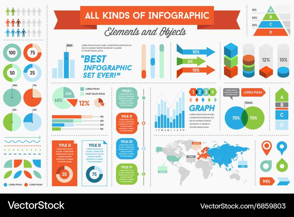 Infographics elements and objects big huge set all vector image
