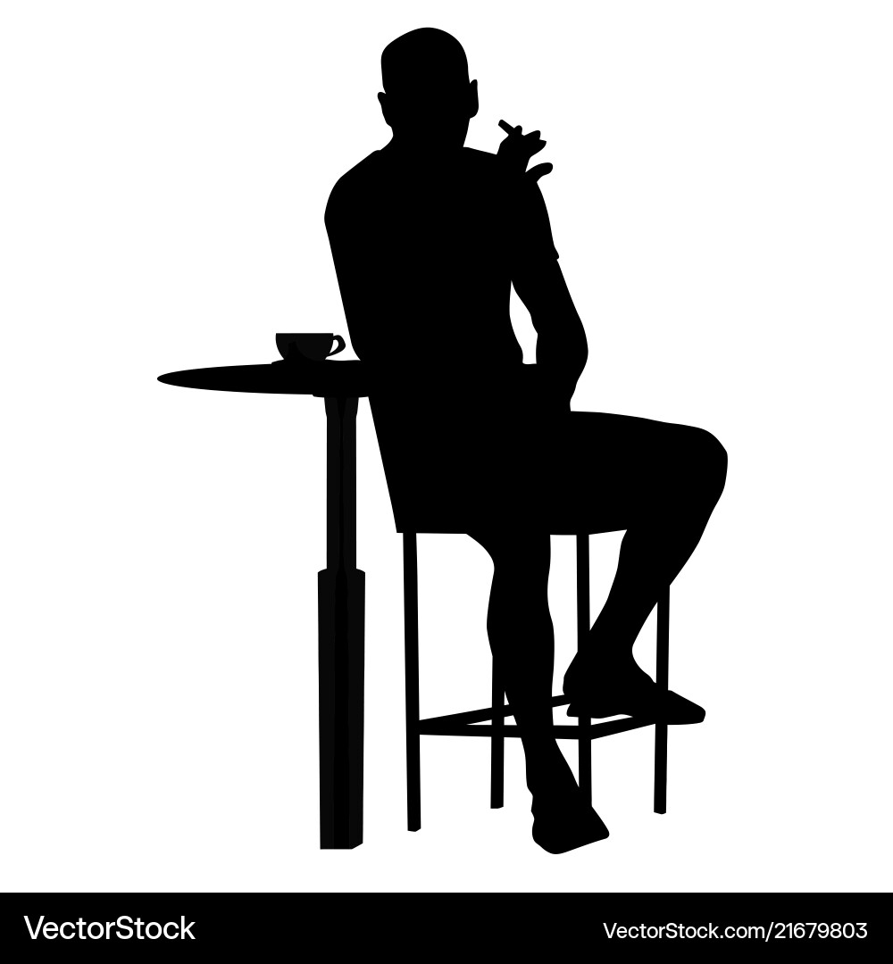 Man silhouette sitting at a table in the cafe bar vector image