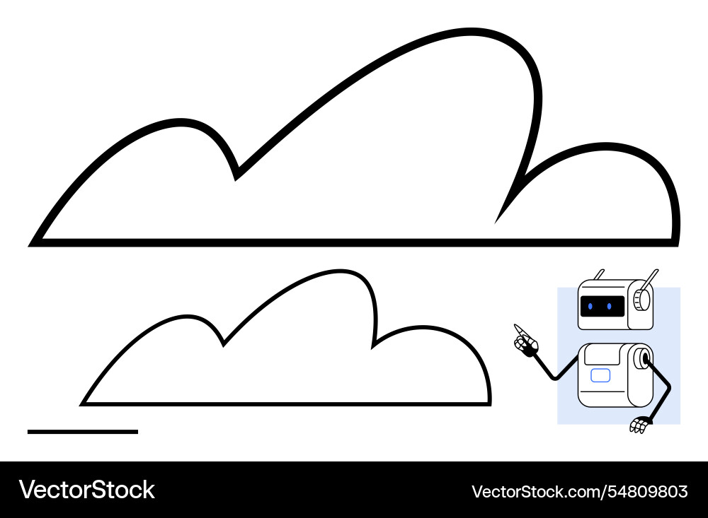 Minimalist outline clouds with charming robot Minimalist outline clouds with charming robot vector image