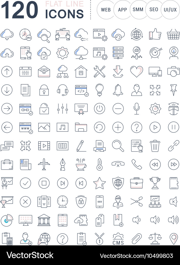 Set flat line icons seo and web design vector image