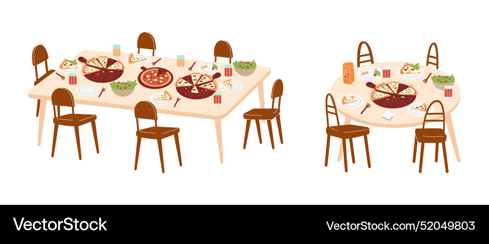 Tables serving with different pizzas drinks Tables serving with different pizzas drinks vector image