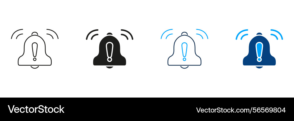 Bell with exclamation mark line and solid icon set Bell with exclamation mark line and solid icon set vector image