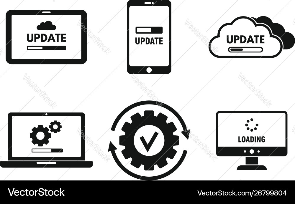 Device system update icons set simple style Device system update icons set simple style vector image