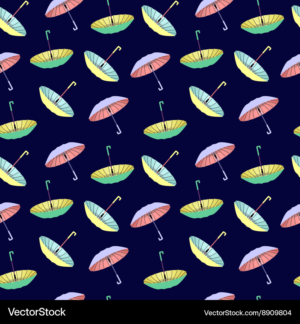Pattern with textured umbrellas on dark background Vector Image