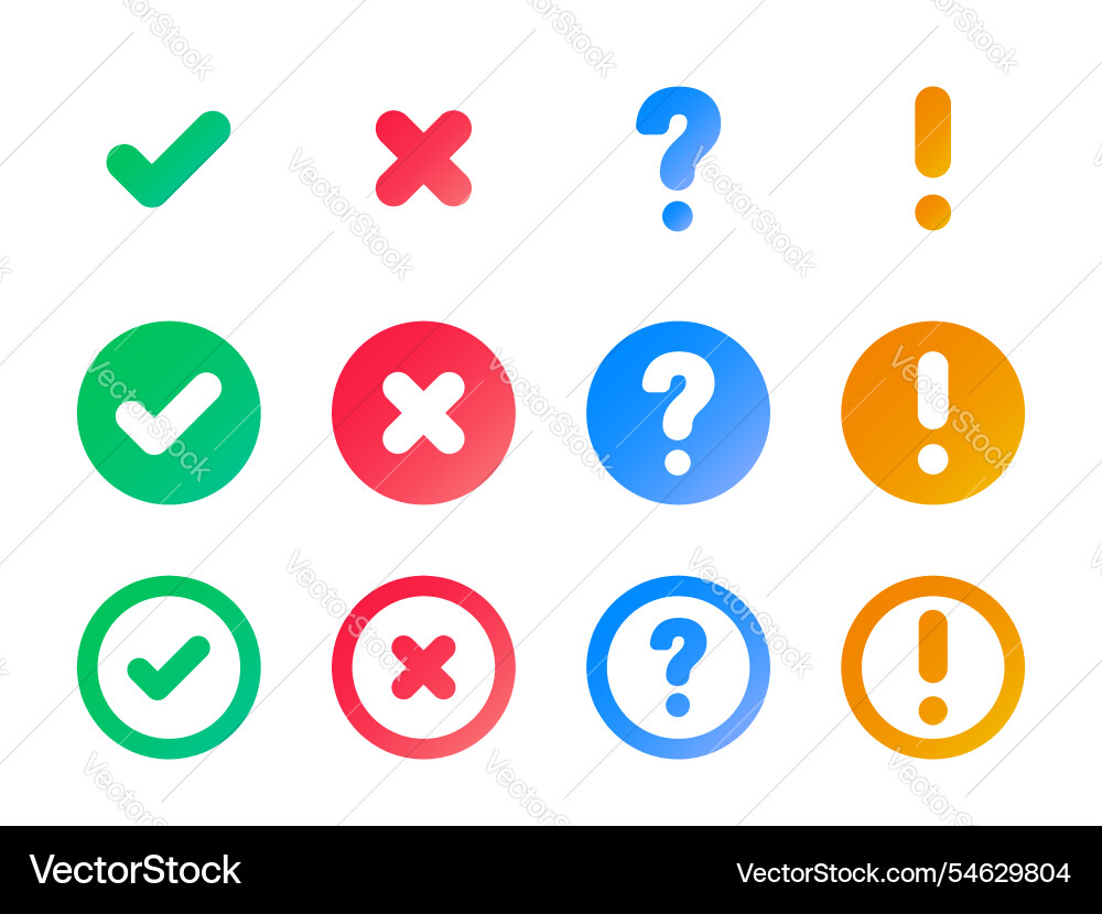 Set of check mark cross shape question Vector Image