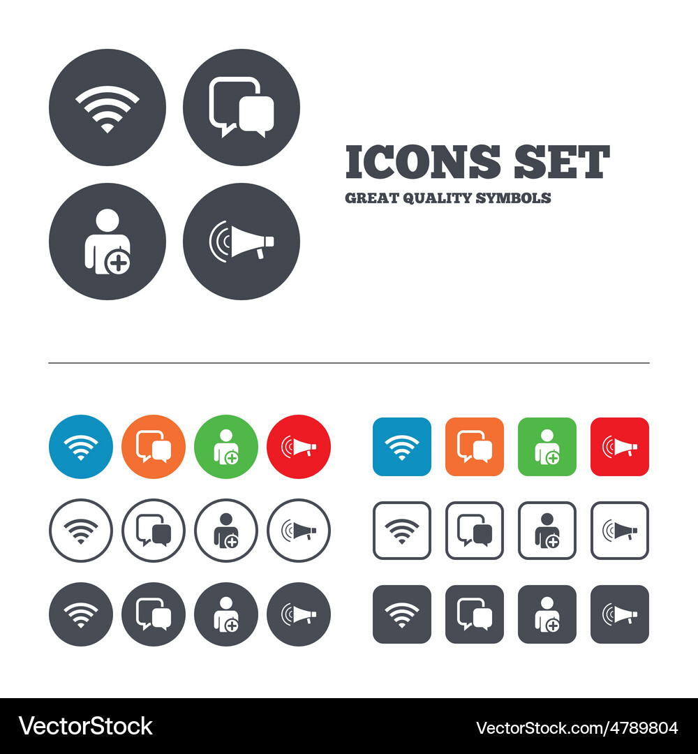 Wifi and chat bubbles add user megaphone Vector Image