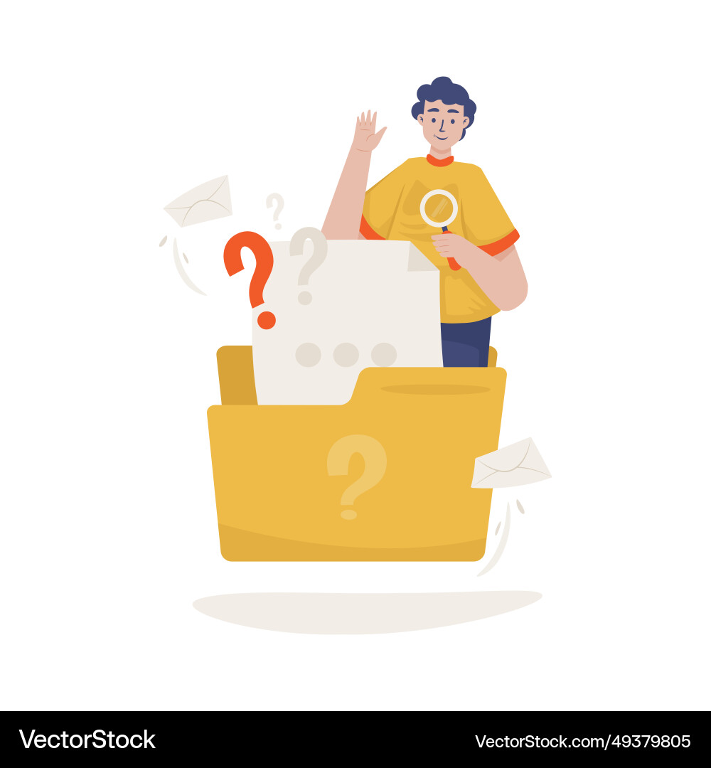 Customer support with faq question folder Customer support with faq question folder Vector Image