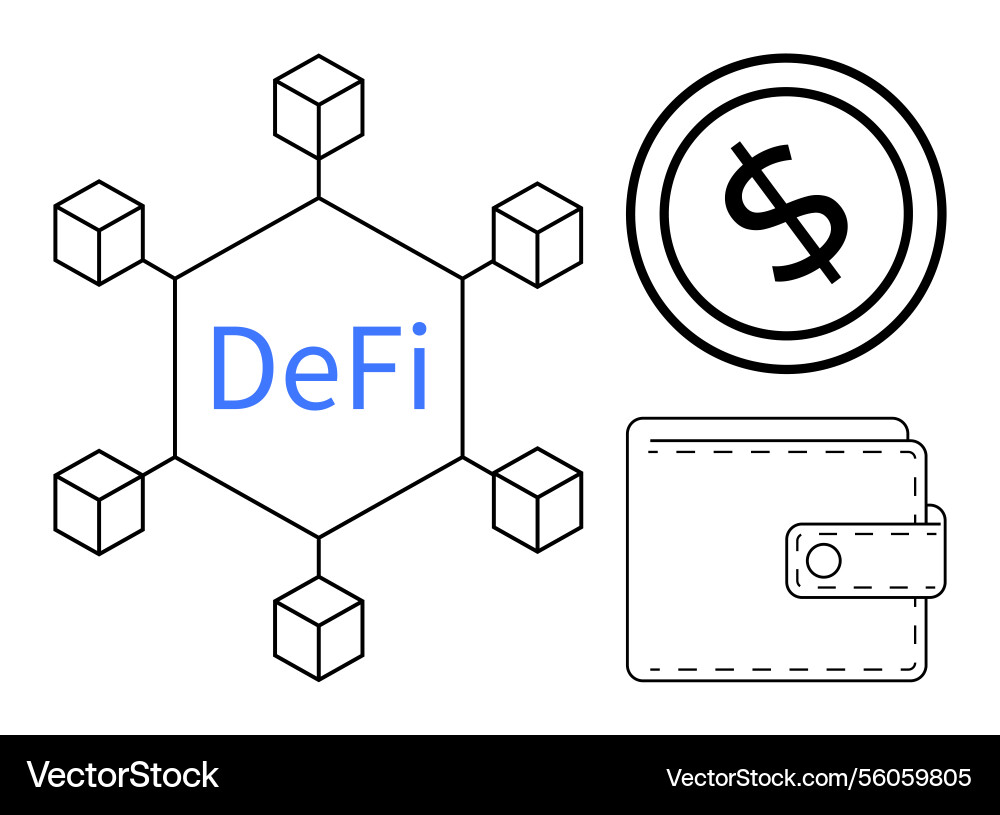 Decentralized finance network with blockchain Vector Image