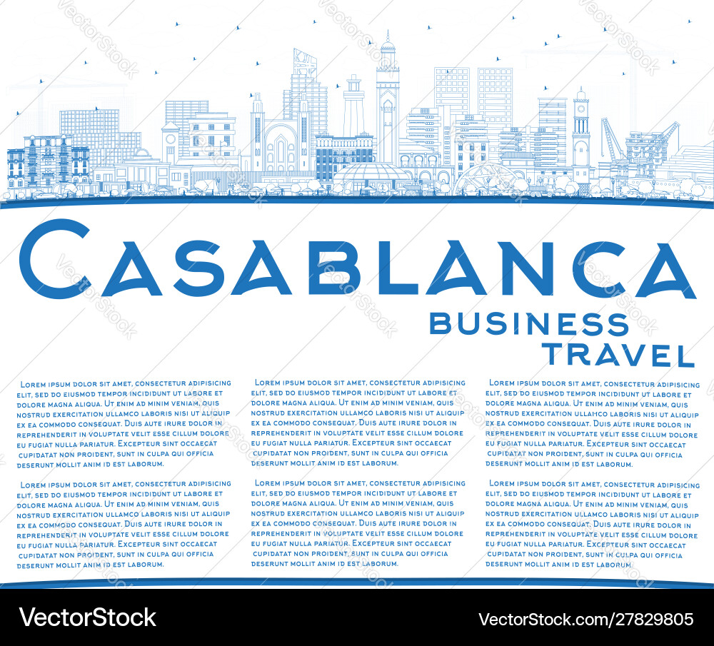 Outline casablanca morocco city skyline with blue Outline casablanca morocco city skyline with blue vector image