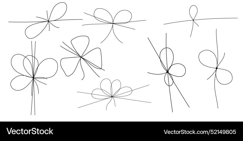 Simple line bows on ribbon bow string set Simple line bows on ribbon bow string set vector image