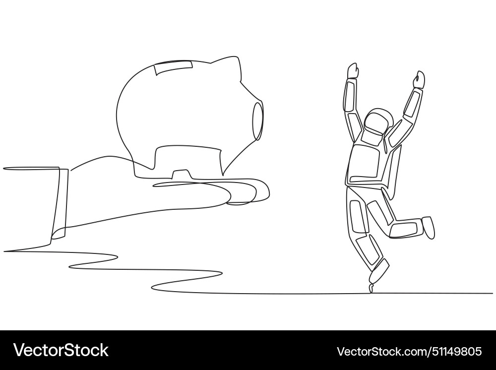 Single continuous line drawing young astronaut Vector Image