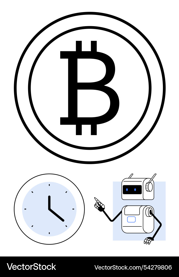 Bitcoin symbol with clock and robot digital Bitcoin symbol with clock and robot digital vector image