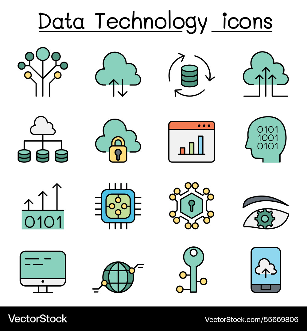 Data technology database cloud computing server Data technology database cloud computing server vector image