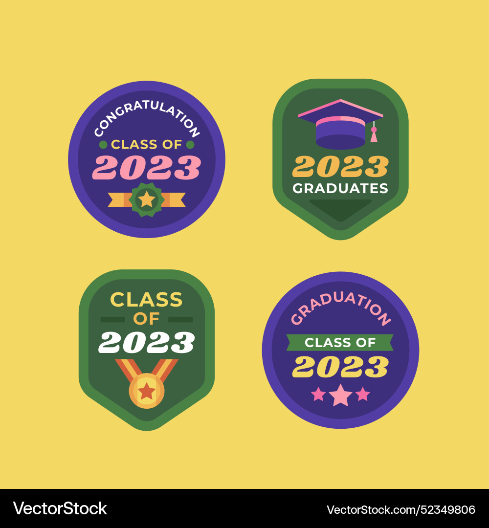 Flat labels collection for class of 2023 vector image