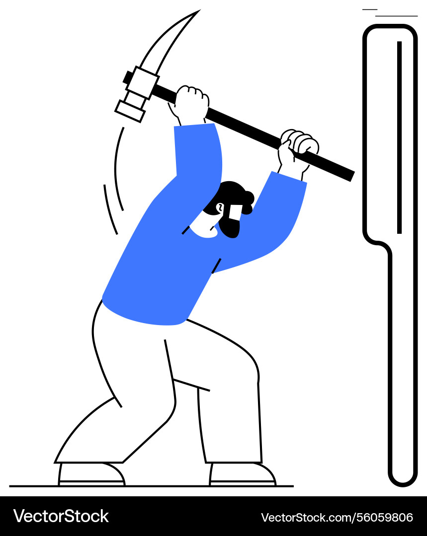 Person using pickaxe to break barrier representing Vector Image