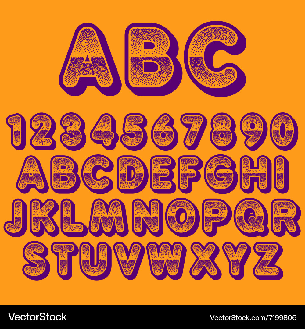 Stock font pointillism letters and numbers vector image