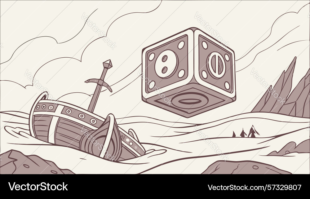 Ancient coin and dice on stone slab design Vector Image