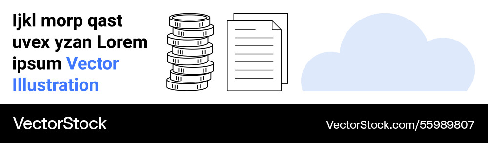 Cloud storage with coin stack and documents Vector Image