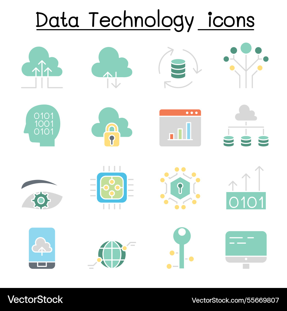 Data technology database cloud computing server Data technology database cloud computing server vector image