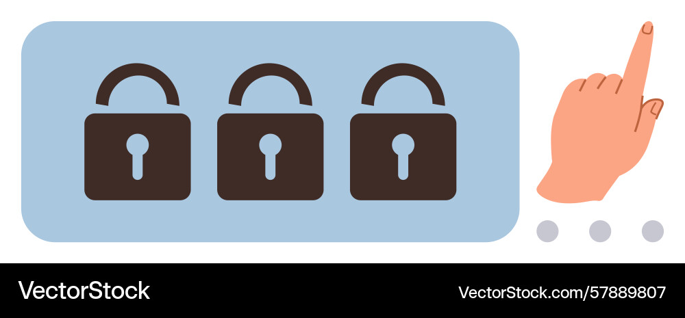 Hand unlocking combination locks with selection Hand unlocking combination locks with selection vector image