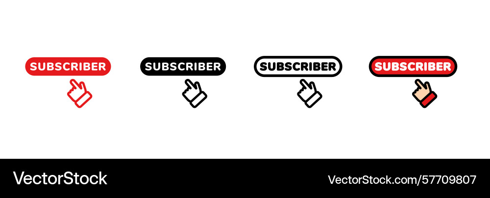 Icon set featuring subscribe button with clicking Vector Image