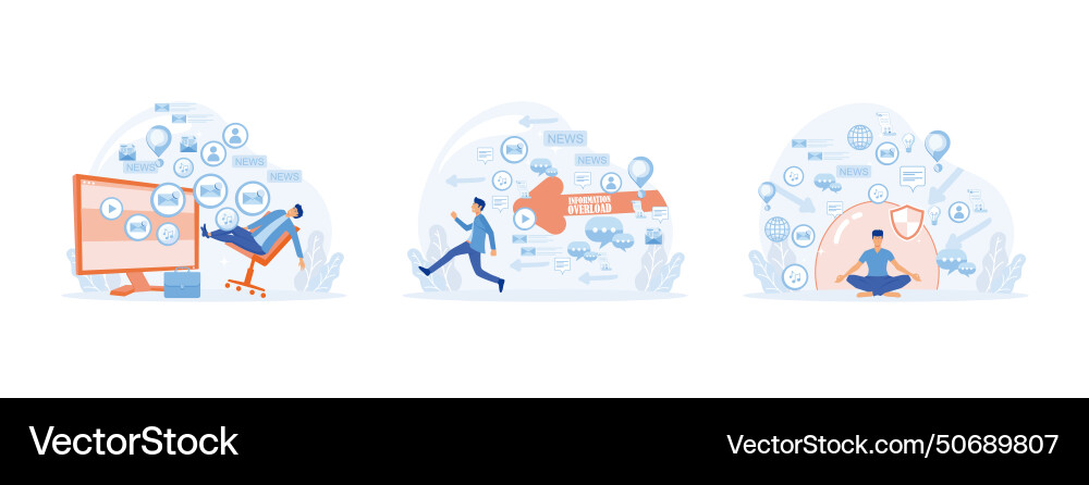 Input overloading young man running away from Input overloading young man running away from vector image