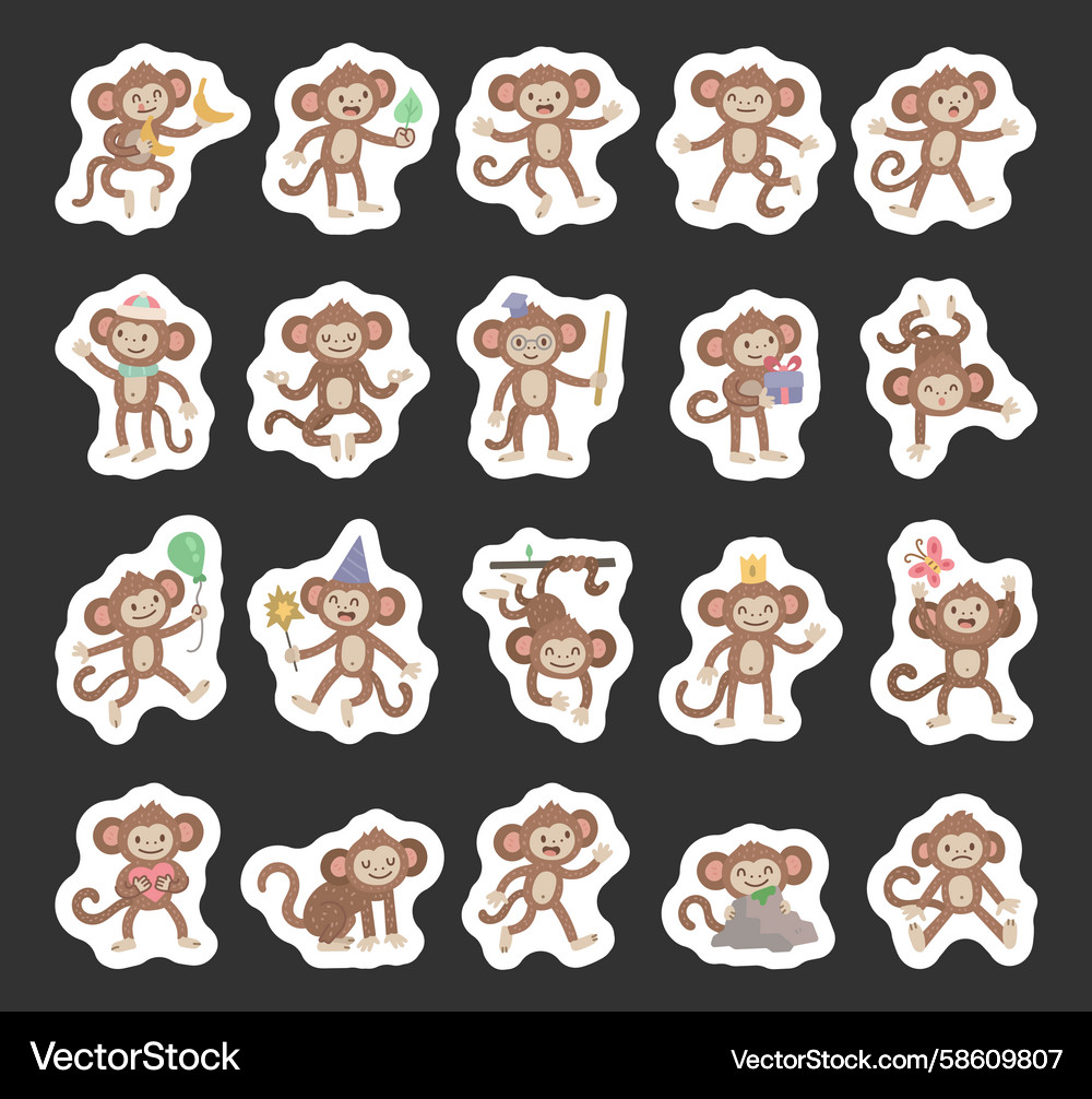 Monkey character set in scandinavian Vector Image