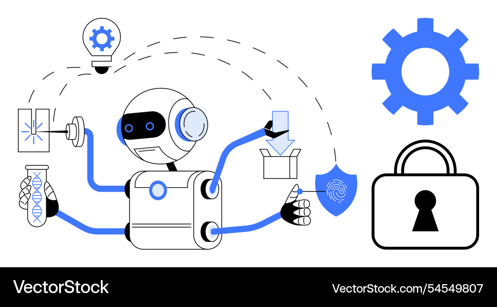 Multifunctional robot performing tasks Multifunctional robot performing tasks Vector Image