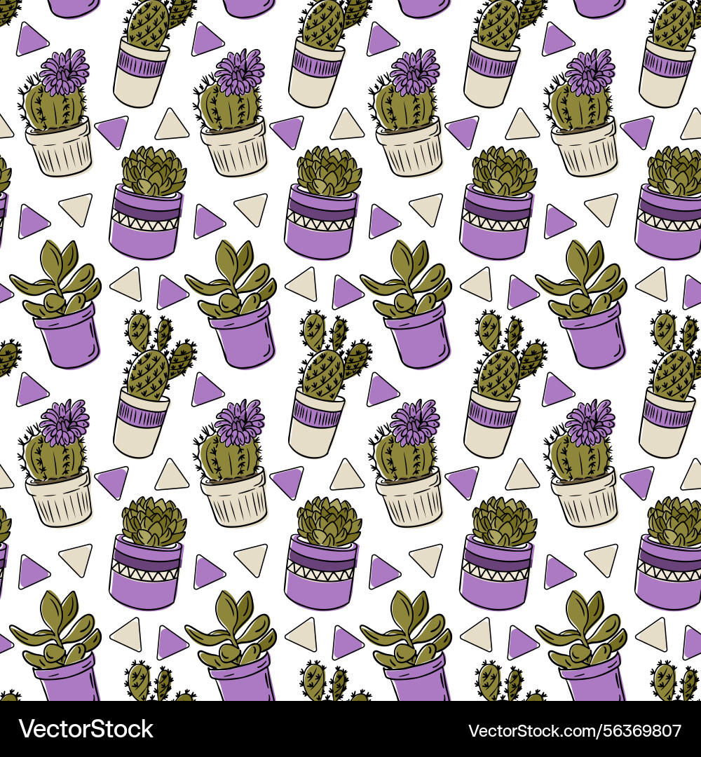 Pattern with various cacti and succulents Pattern with various cacti and succulents Vector Image