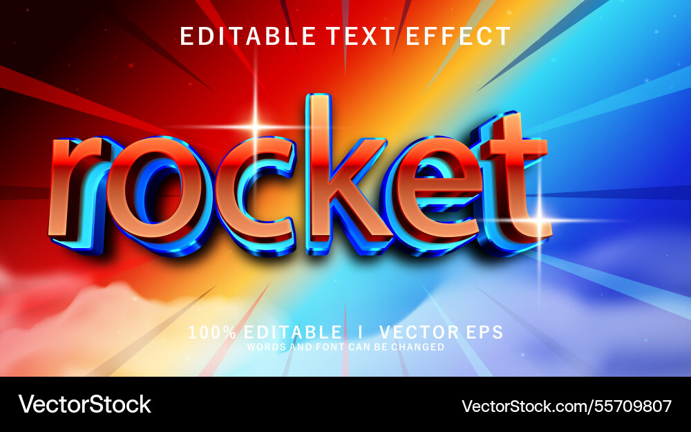 Rocket 3d text effect with modern style design Vector Image