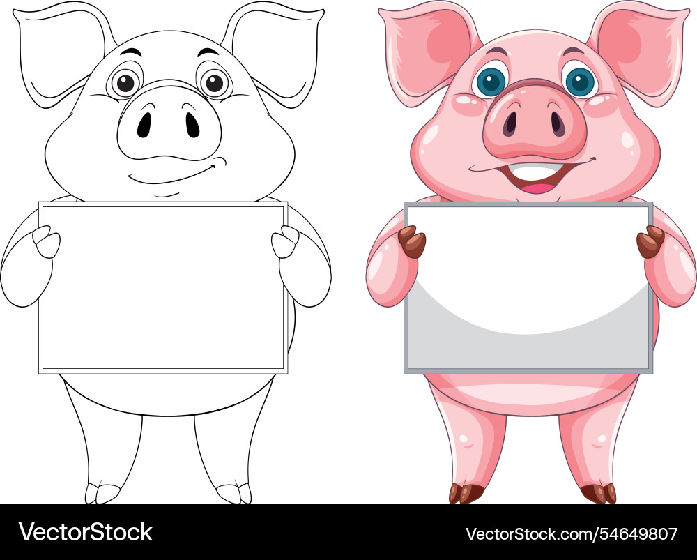 Smiling pig with a blank sign for messages vector image