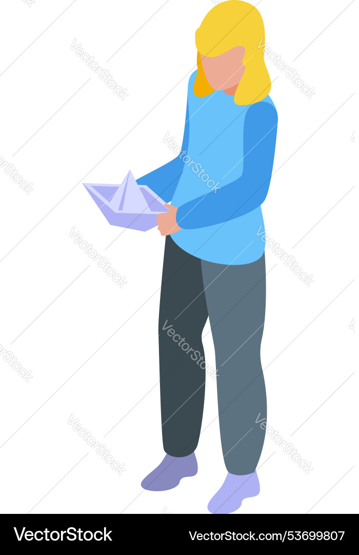Teenage Mädchen halten Papier Boot origami Figur Teenage Mädchen halten Papier Boot origami Figur vektorbild