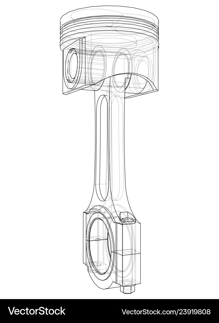 3D Piston Rendering - Wireframe Sketch vector image