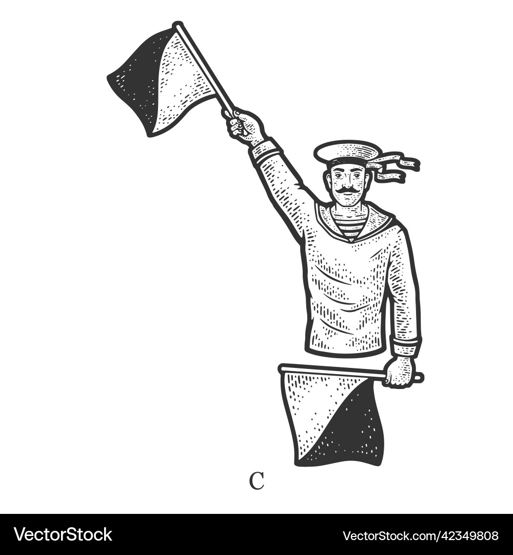 Flag semaphore letter c sketch Flag semaphore letter c sketch vector image