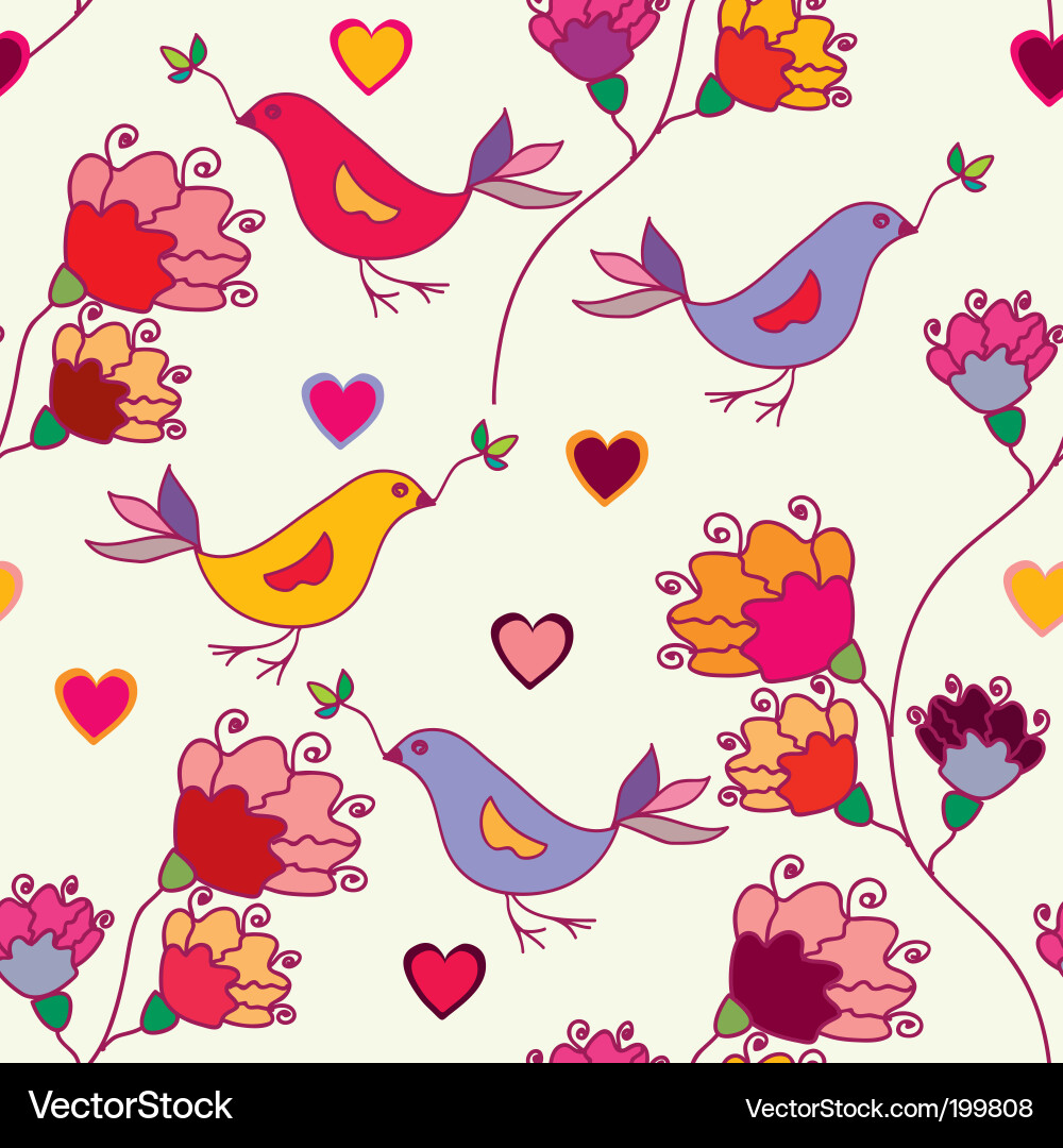 Floral Birds Seamless Pattern Vector Image