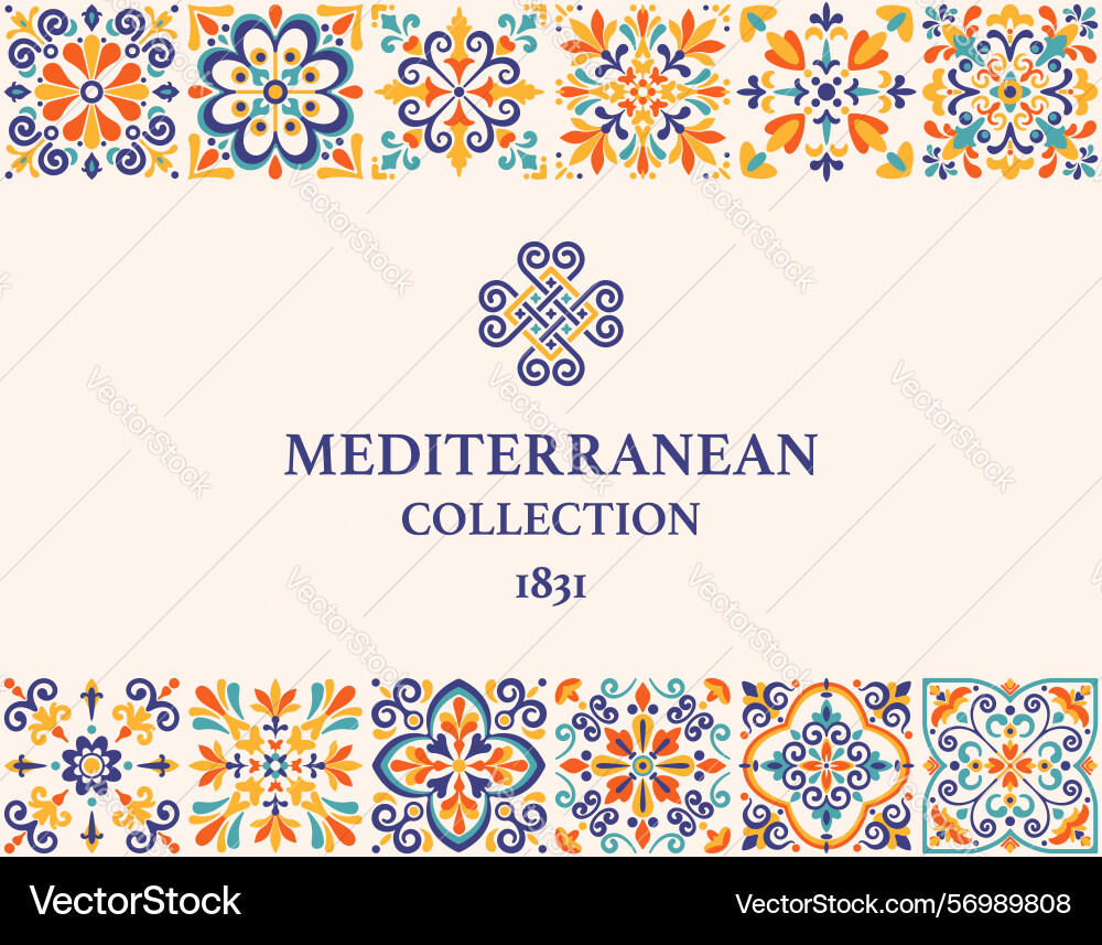 Label or card with azulejo tile pattern Label or card with azulejo tile pattern Vector Image