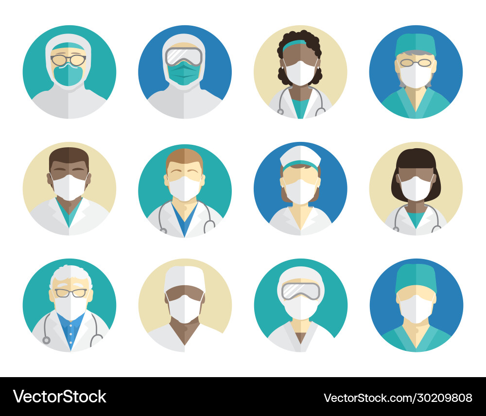 Medical avatars set doctors surgeons and nurses Medical avatars set doctors surgeons and nurses vector image