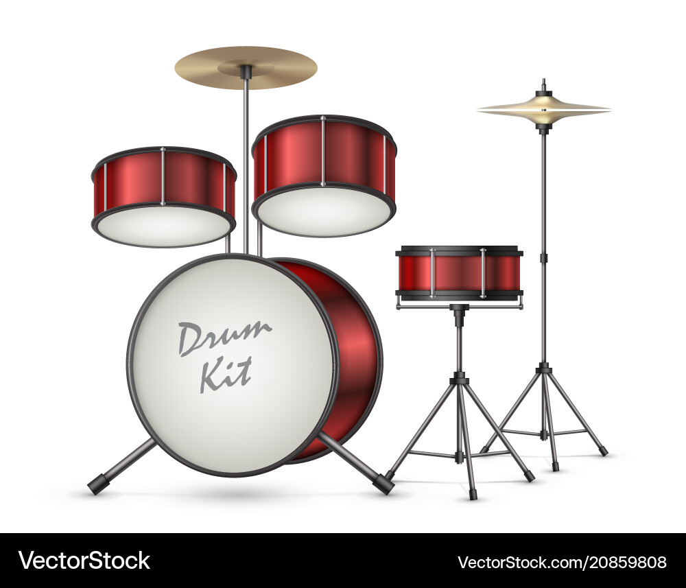 Realistic drum kit percussion instruments Vector Image