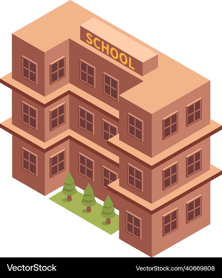 School building isometric composition Royalty Free Vector