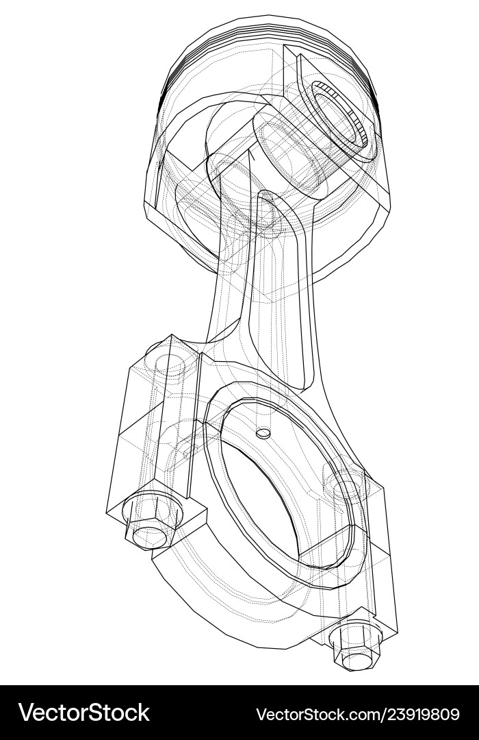 3D Piston Rendering - Wireframe Vector Image