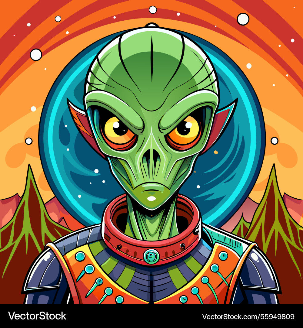 Alien with planet and rounding circle art design Vector Image