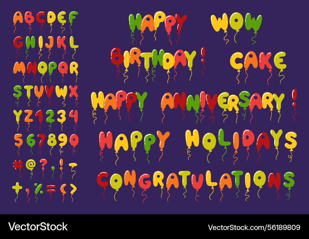 Balloon letters and numbers bubble font elements Balloon letters and numbers bubble font elements vector image