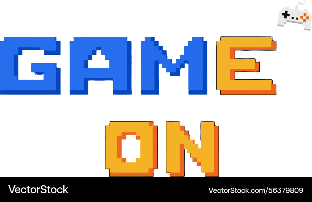 Game on pixel art text with video controller Game on pixel art text with video controller vector image