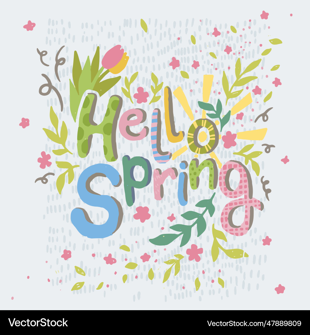 Hello spring seasonal blooming and flora decor vector image