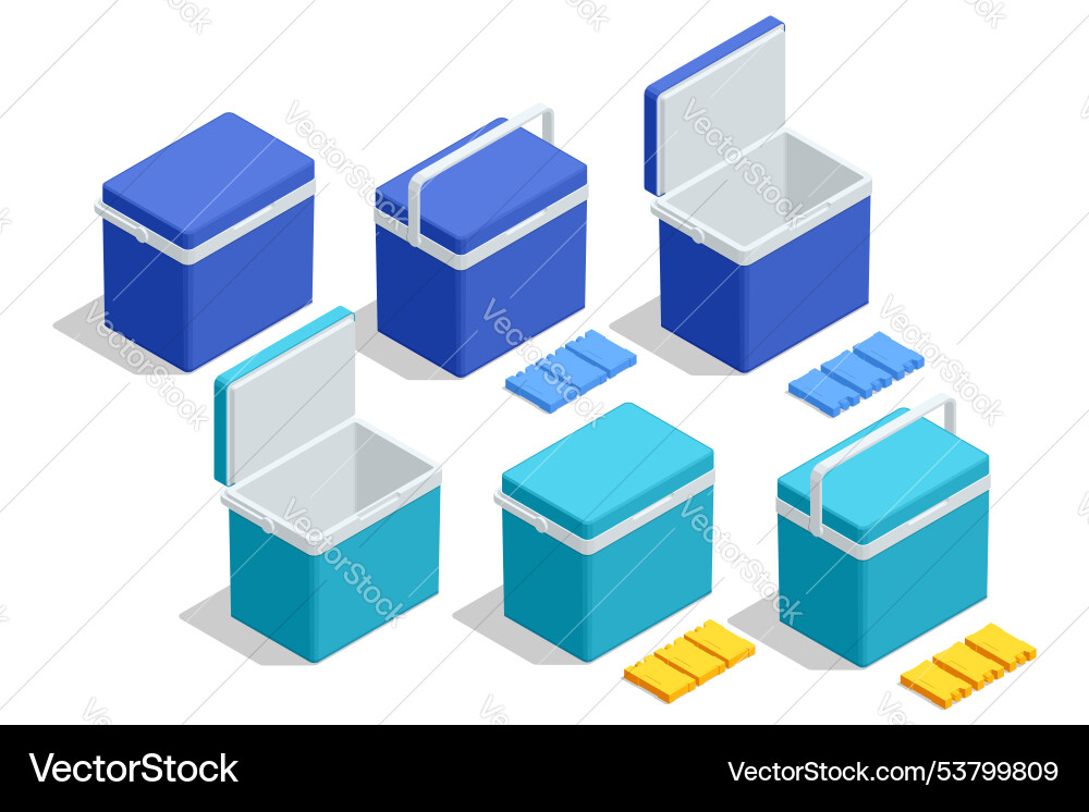 Isometric set of blue cooler bag on white Isometric set of blue cooler bag on white vector image