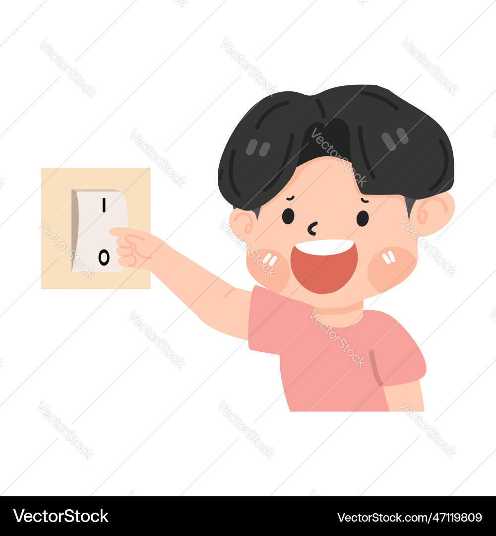 Kid boy turning off light using switch – Royalty-Free Vector | VectorStock, image size:1000x1080