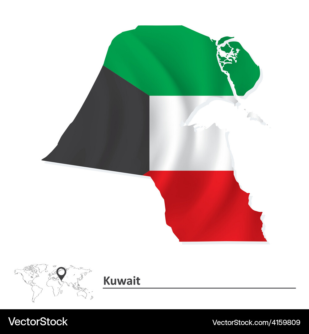 Map of kuwait with flag Vector Image