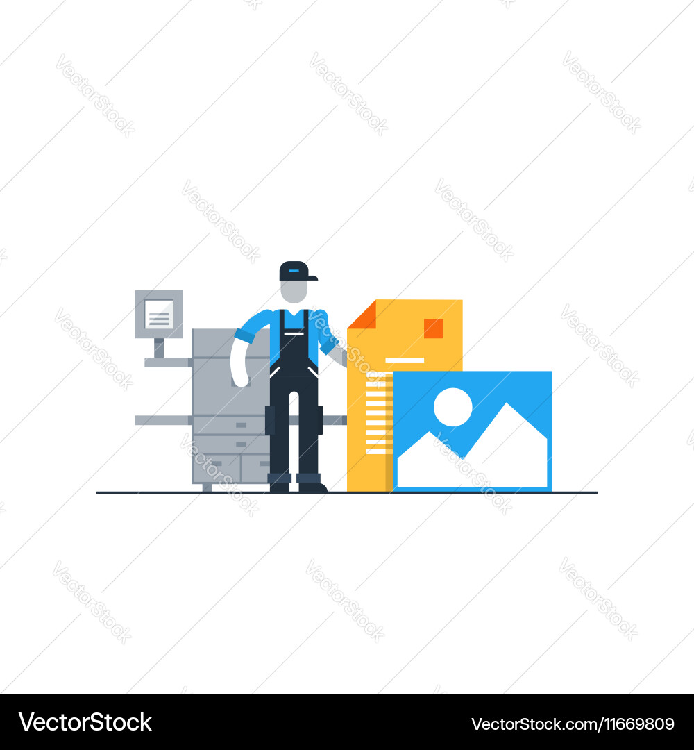Print worker with printer and documents Vector Image