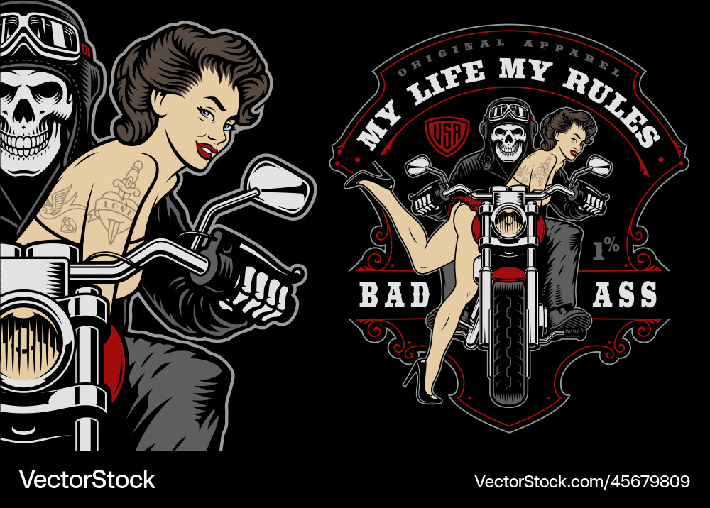 Retro Motorcycle Pin-Up Patch vector image