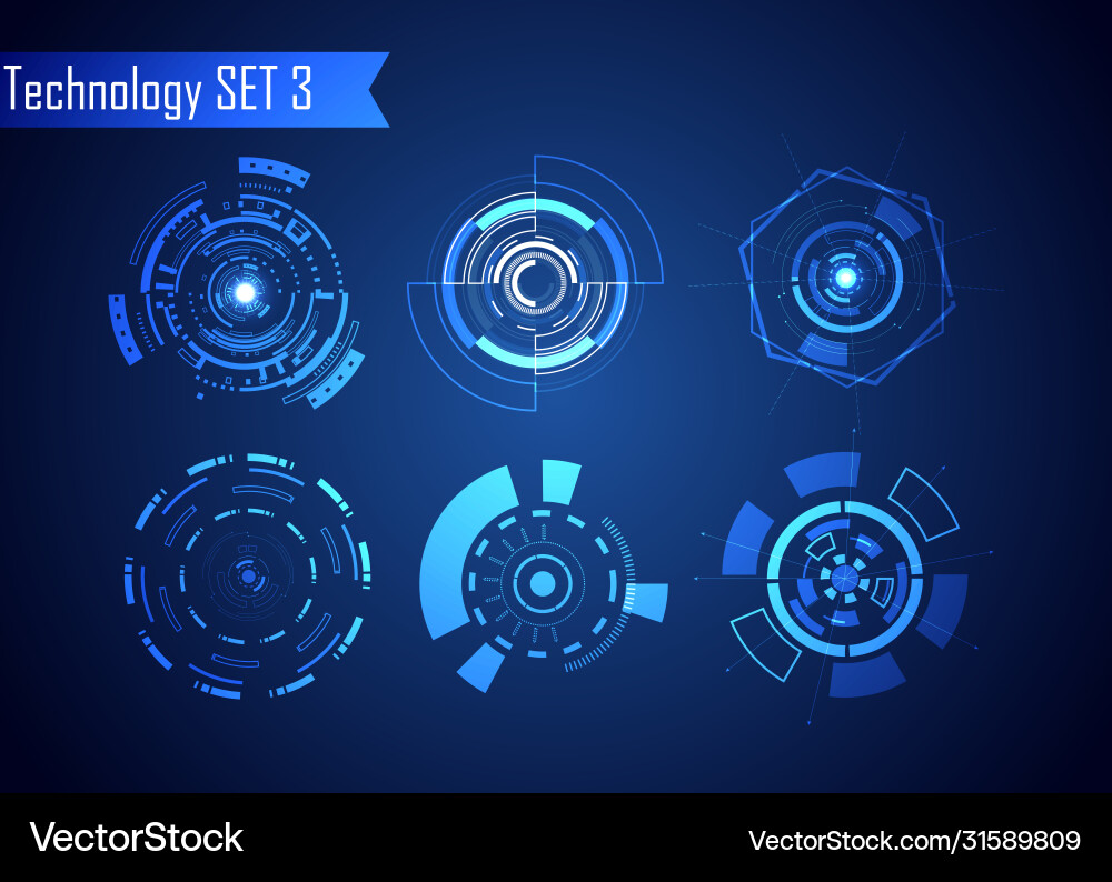 Set circle abstract digital technology ui Set circle abstract digital technology ui Vector Image